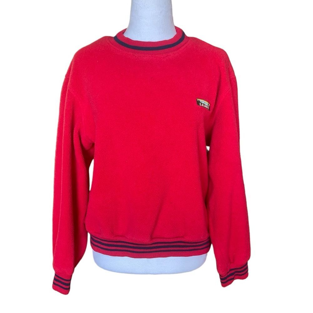 LL Bean Vintage Sherpa Crewneck Red Sweatshirt Womens Size Large